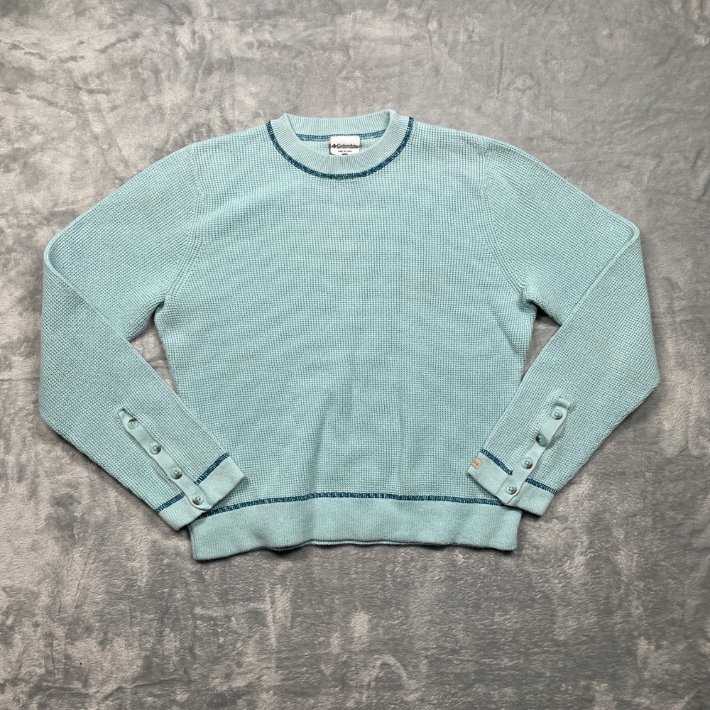 Columbia Thermal Waffle‎ Knit Base Layer Womens Medium Aqua  Button Cuff Cotton